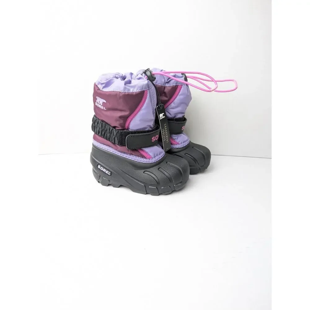 Sorel Flurry Youth Girls Size 8 Winter Snow Boots Black & Purple, New